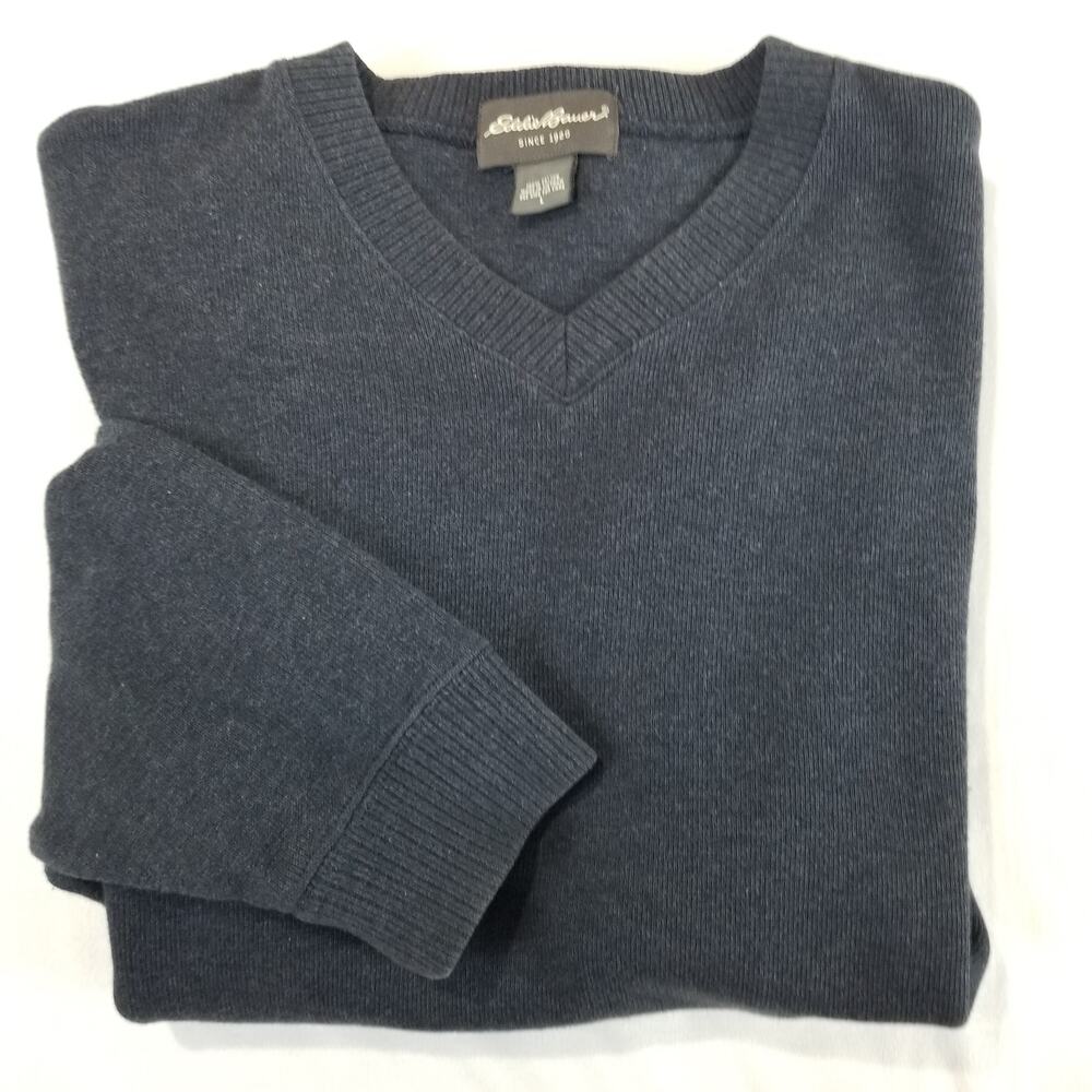 Eddie Bauer Sweater Mens Large V Neck Pullover Long Sleeve Grandpa Jumper